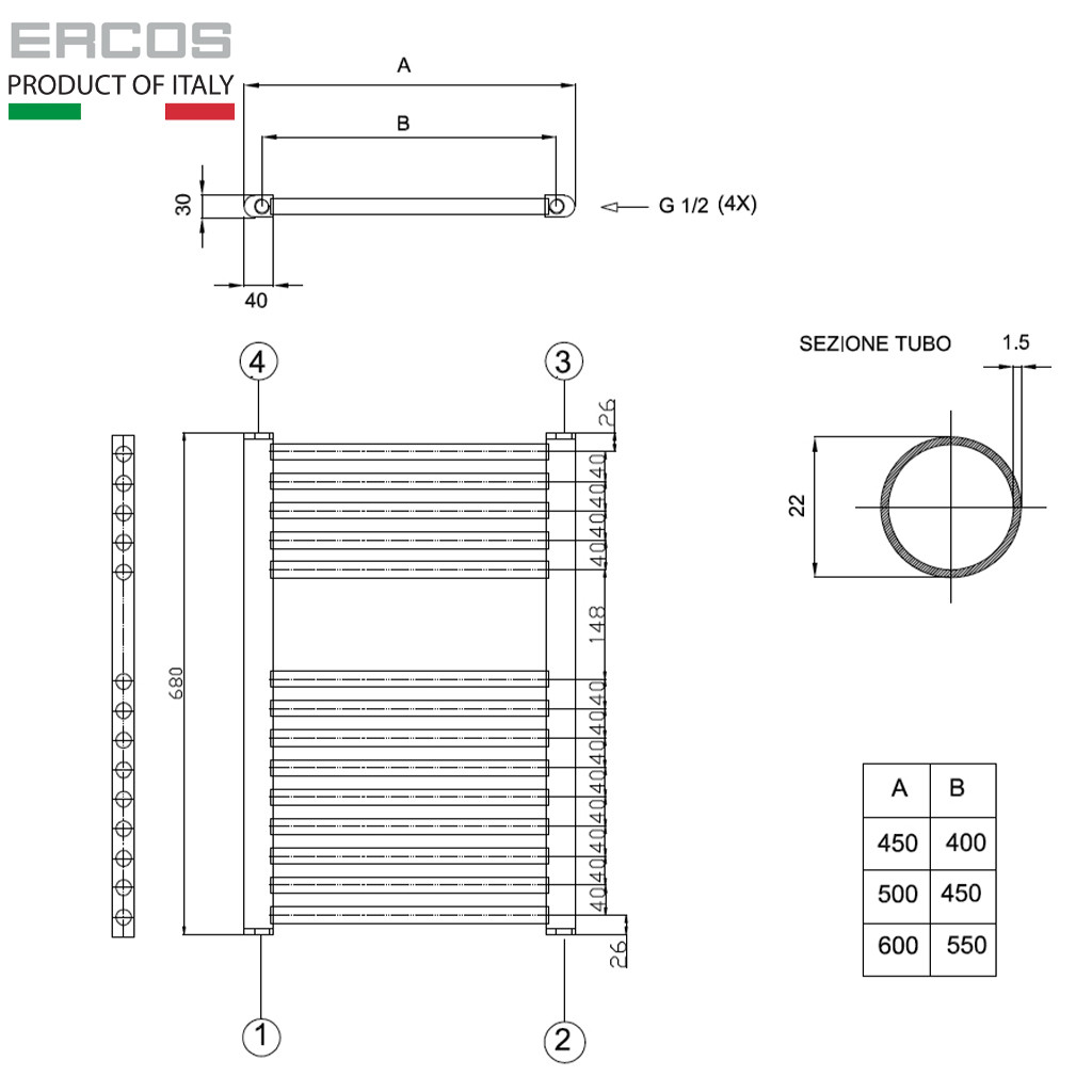 Лира за отопление Ercos серия Опера 450x680 мм