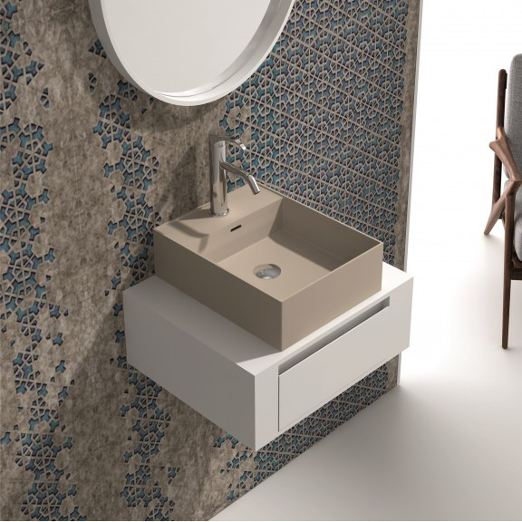 Мебел за баня с чекмедже и умивалник капучино мат iStone Solid Surface 60