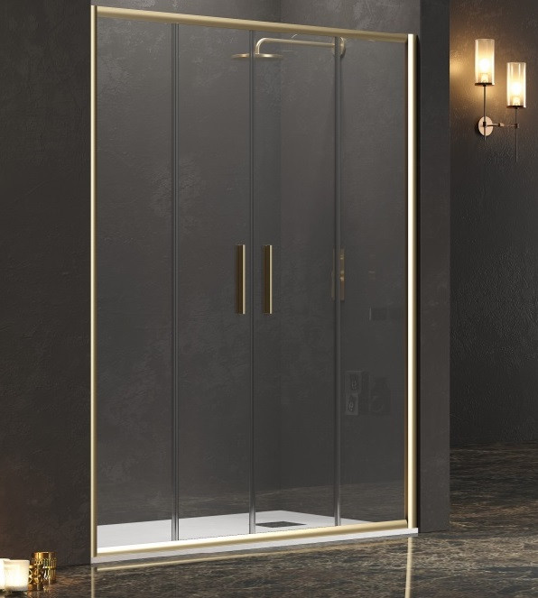 Параван за баня с плъзгащи врати и елементи злато мат - EFE 600 ORO, 170х190 см