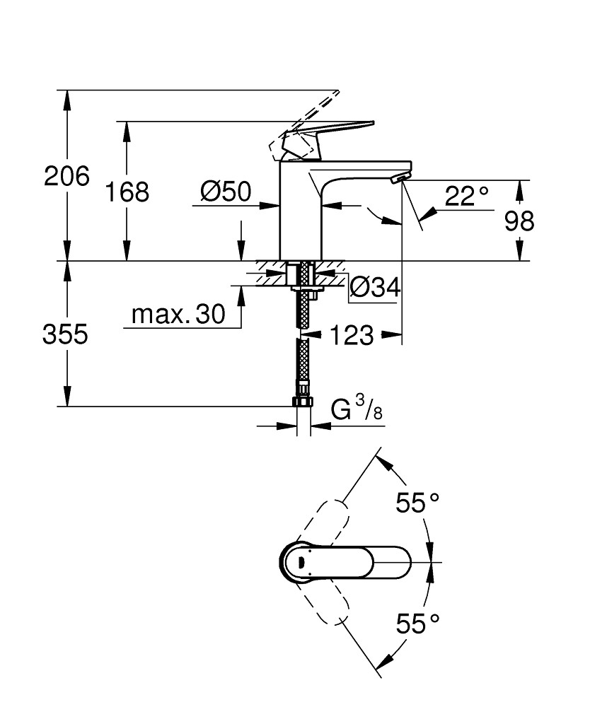 GROHE Eurosmart Cosmopolitan - смесител за умивалник, едноръкохватков, M-размер