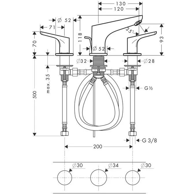 Hansgrohe Тридупков смесител за умивалник Talis E