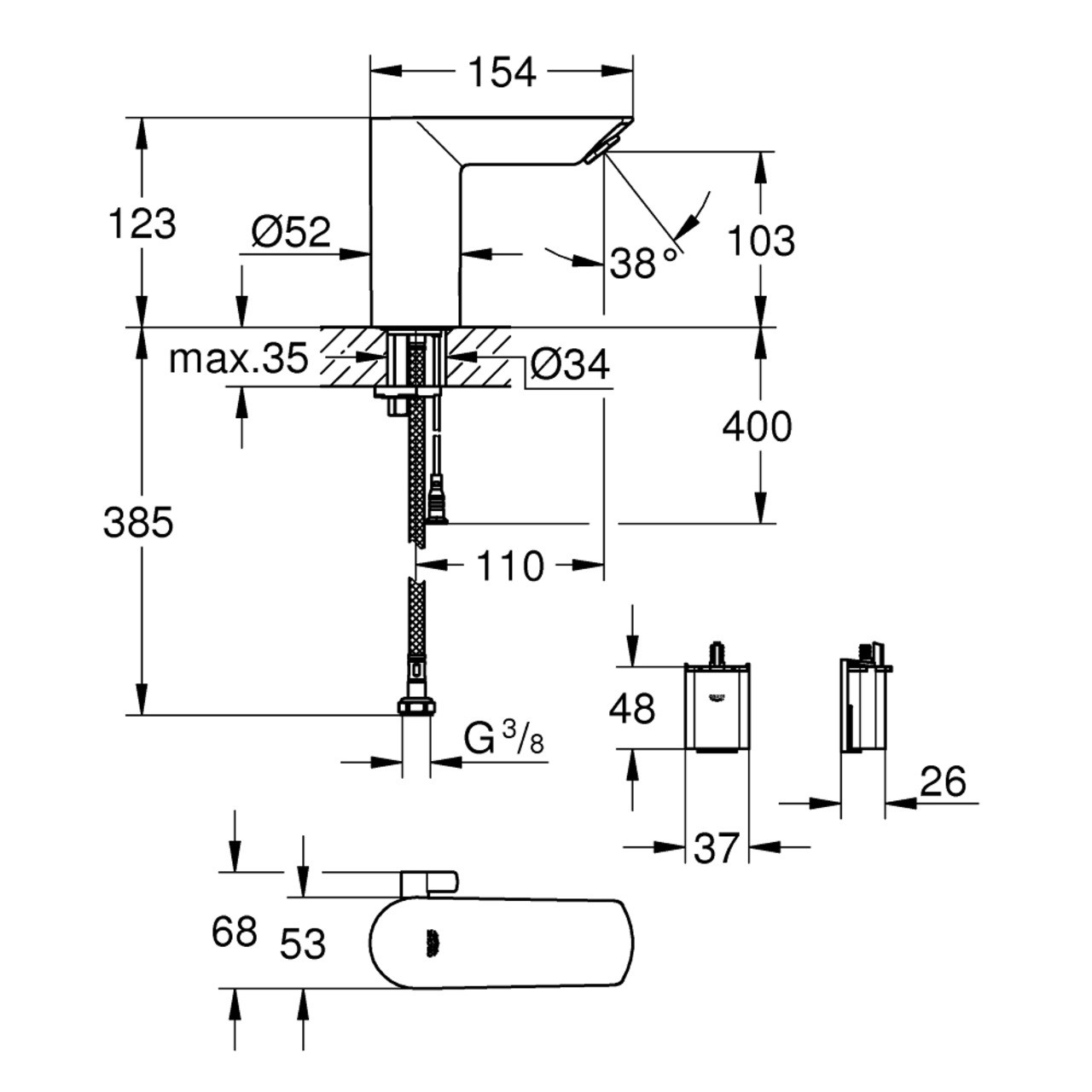 Инфрачервен смесител за умивалник GROHE BAU COSMOPOLITAN-E 6V