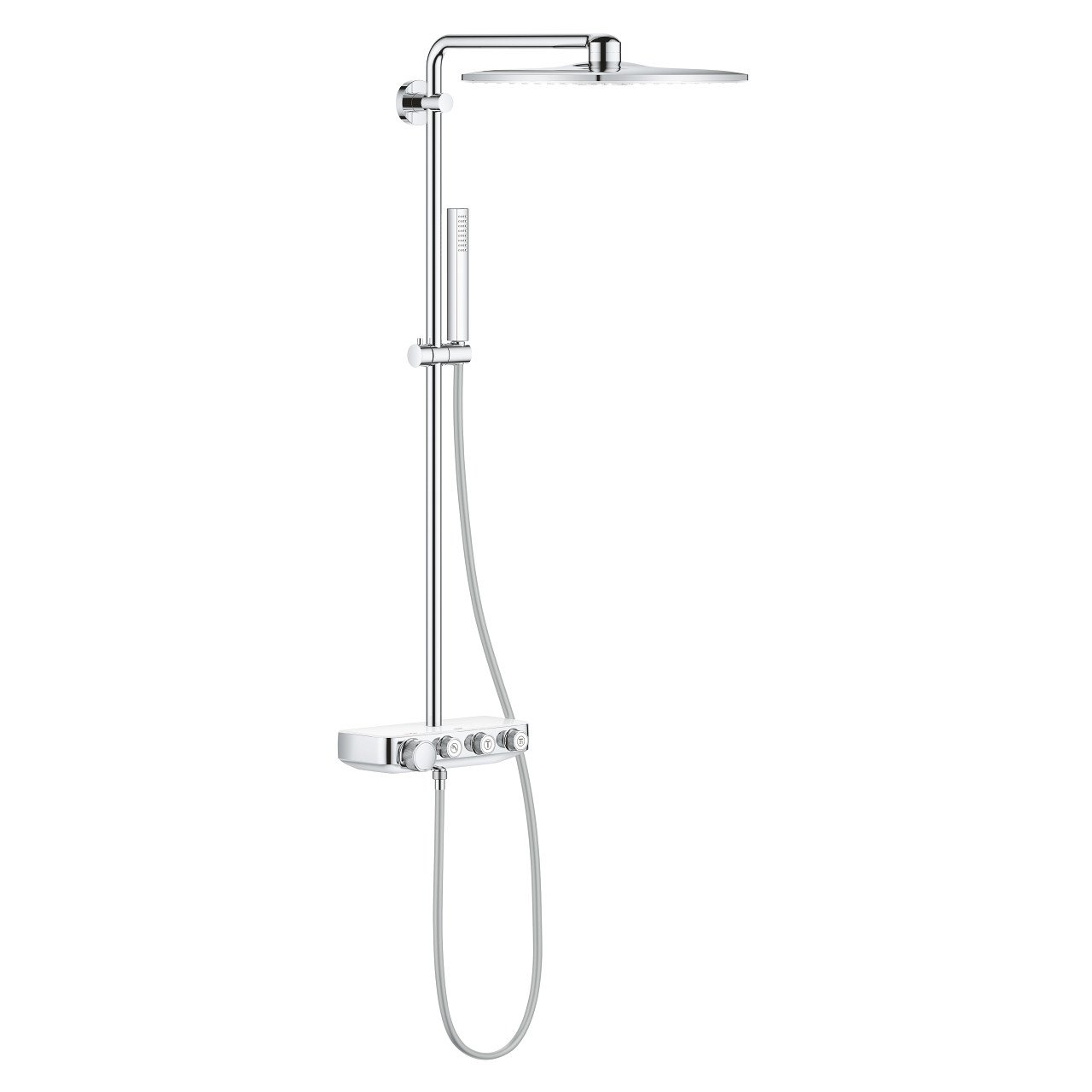 GROHE Euphoria SmartControl 310, душ система с термостат, цвят на питата – Moon White, душ глава Rainshower 310 SmartActive с 2 струи