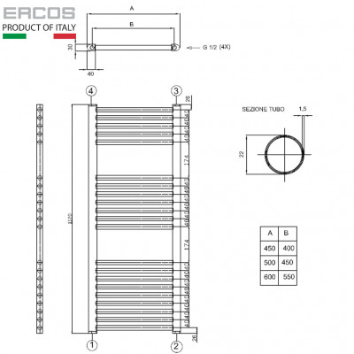 Лира за отопление Ercos серия Опера 450x1120 мм