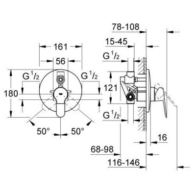 GROHE BAUEDGE - смесител за вграждане за душ