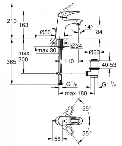 GROHE Eurostyle - Смесител за умивалник, едноръкохватков, S-размер