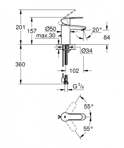 GROHE Eurostyle Cosmopolitan - смесител за умивалник, едноръкохватков, S-ра...