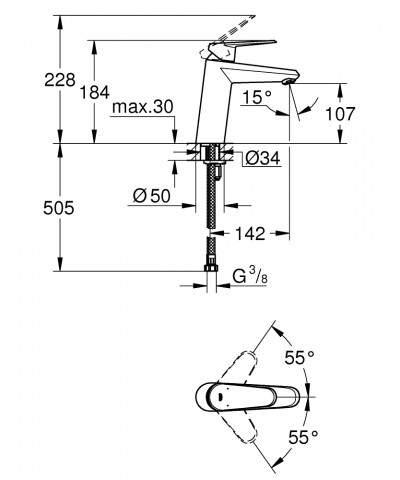 GROHE Eurodisc Cosmopolitan - смесител за умивалник 1/2″, едноръкохватков, ...
