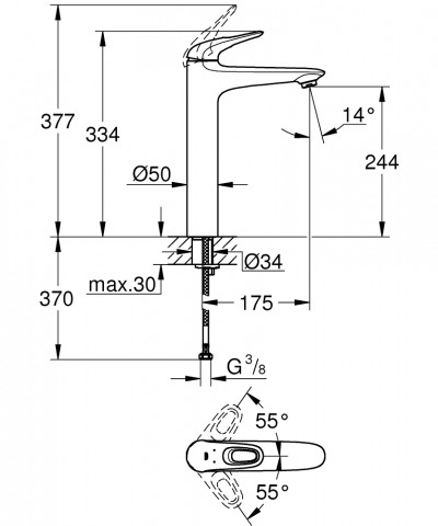 GROHE Eurostyle - смесител за умивалник 1/2″, едноръкохватков, XL-размер
