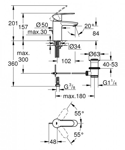 GROHE Eurostyle Cosmopolitan - смесител за умивалник, едноръкохватков, S-ра...