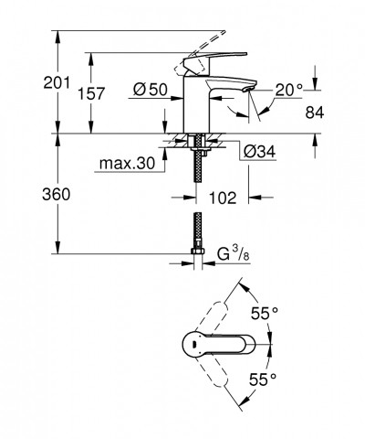 GROHE Eurostyle Cosmopolitan - смесител за умивалник, едноръкохватков, S-ра...