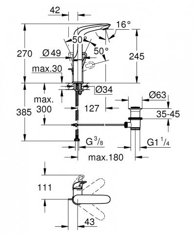 GROHE Eurostyle - смесител за умивалник 1/2″, едноръкохватков, L-размер