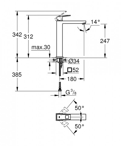 GROHE Eurocube - смесител за умивалник 1/2″, едноръкохватков, XL-размер