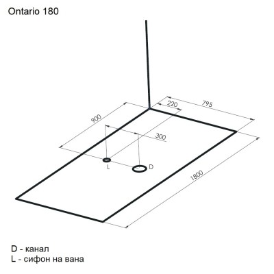 Акрилна вана 180 × 80 × 56,5 см Ontario, със стандартни крачета и автоматич...