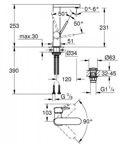 GROHE Plus - смесител за умивалник 1/2″, Click, едноръкохватков, L-размер